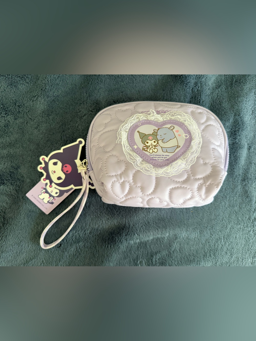 NWT Sanrio Lavender Quilted Wristlet Pouch with Character Patch